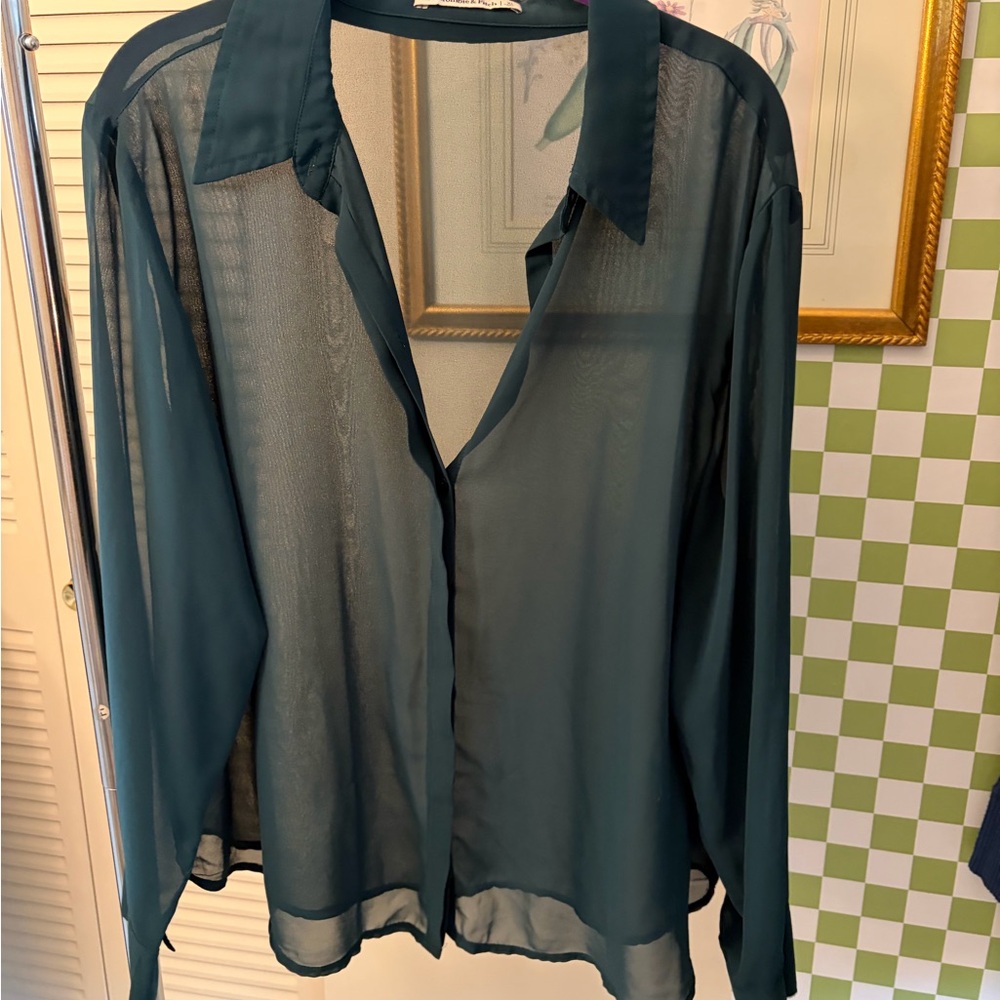 Abercrombie & Fitch Dark Teal Sheer Blouse